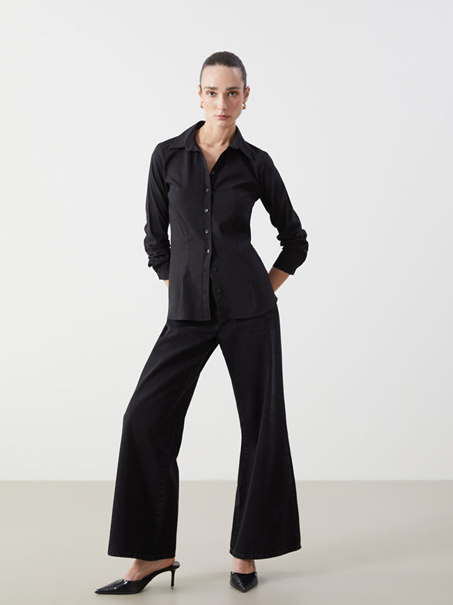 LCWAIKIKI Classic Black Long Sleeve Poplin Women Shirt Main Image