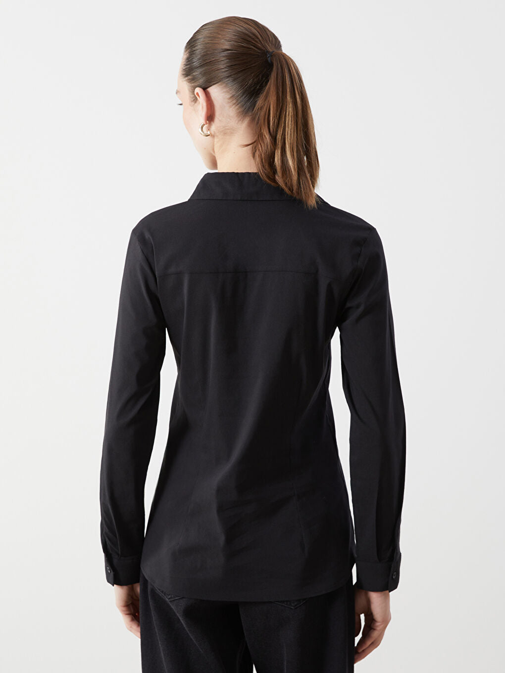 LCWAIKIKI Classic Black Long Sleeve Poplin Women Shirt
