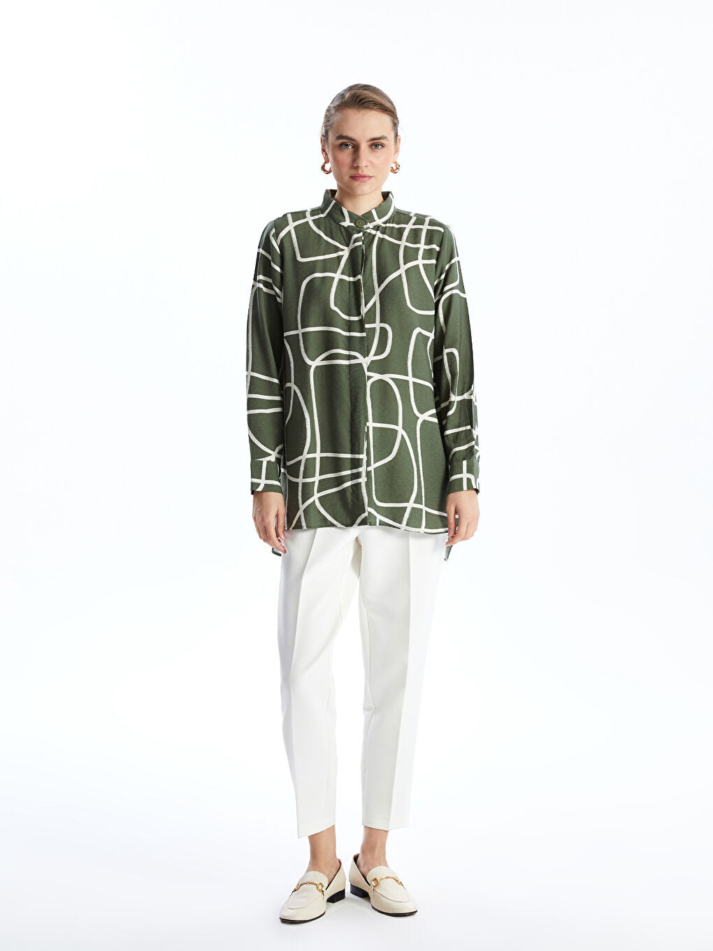 LCWAIKIKI Classic Black Judge Collar Patterned Women Shirt Tunic