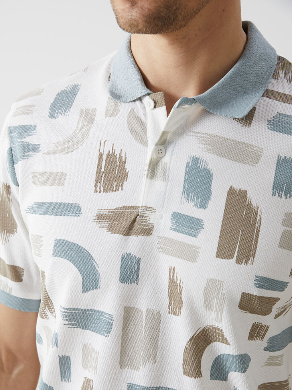 LCW Vision Green Polo Neck Short Sleeve Patterned Pique Men T-Shirt