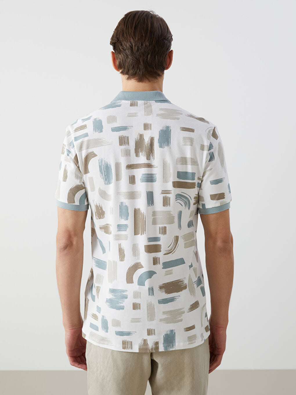 LCW Vision Green Polo Neck Short Sleeve Patterned Pique Men T-Shirt