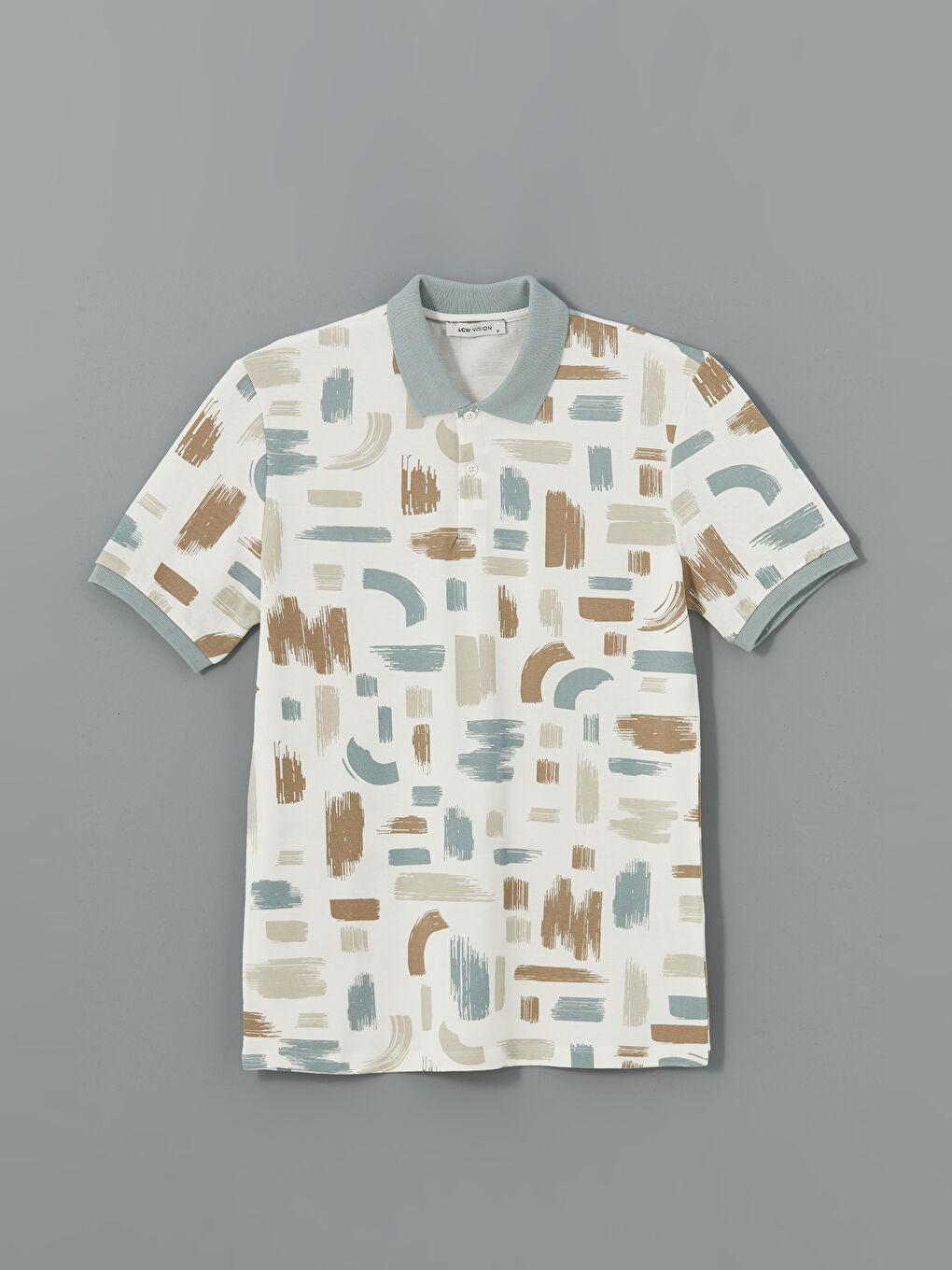 LCW Vision Green Polo Neck Short Sleeve Patterned Pique Men T-Shirt