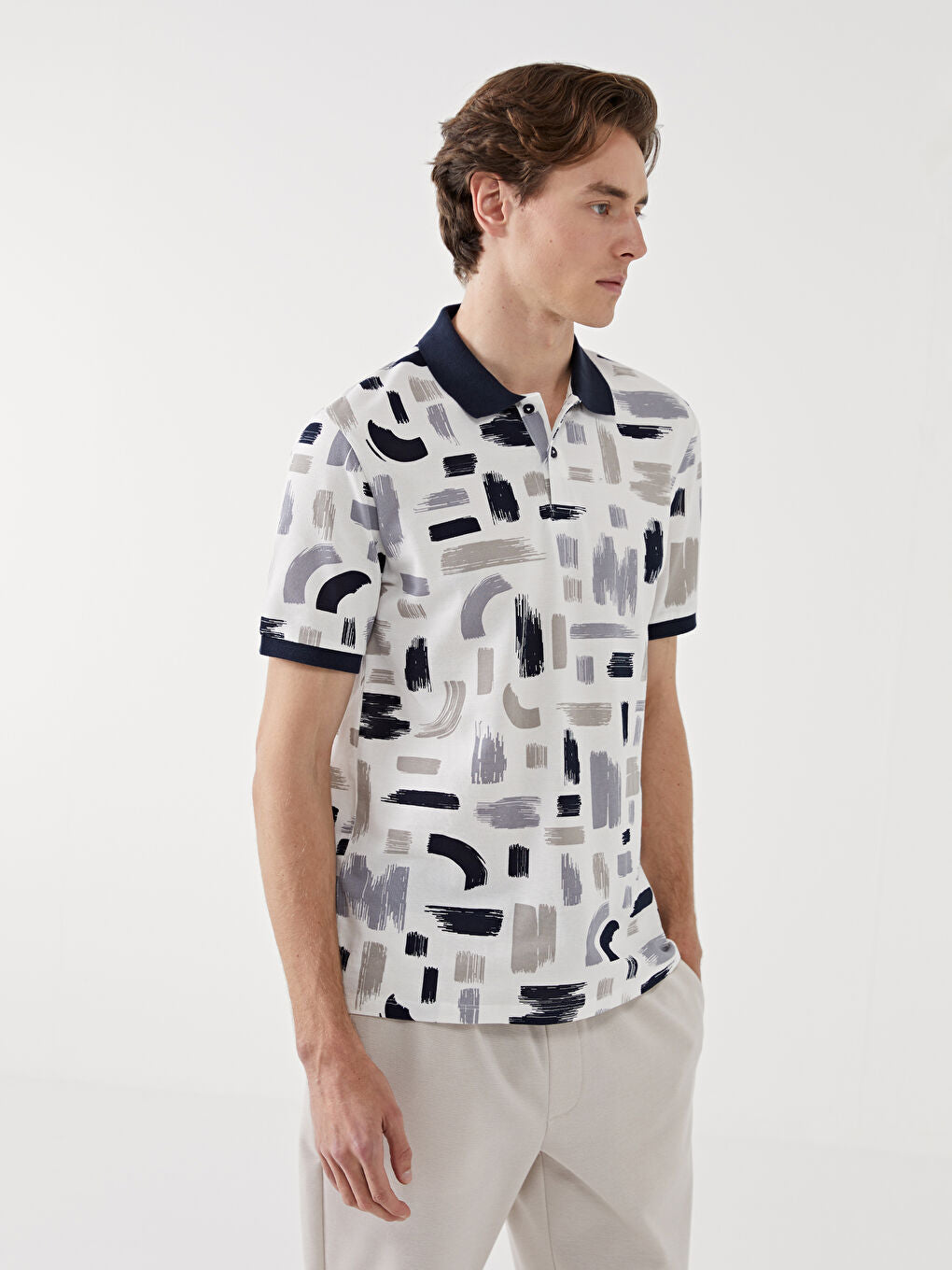 LCW Vision Green Polo Neck Short Sleeve Patterned Pique Men T-Shirt