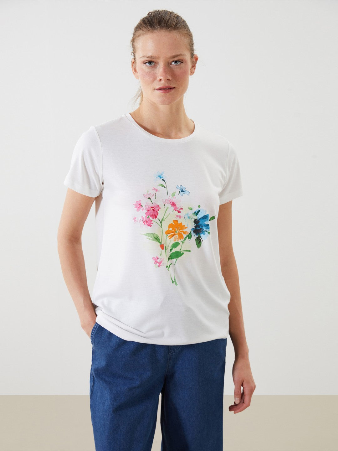 LCW Classic Crew Neck Floral Women T-Shirt