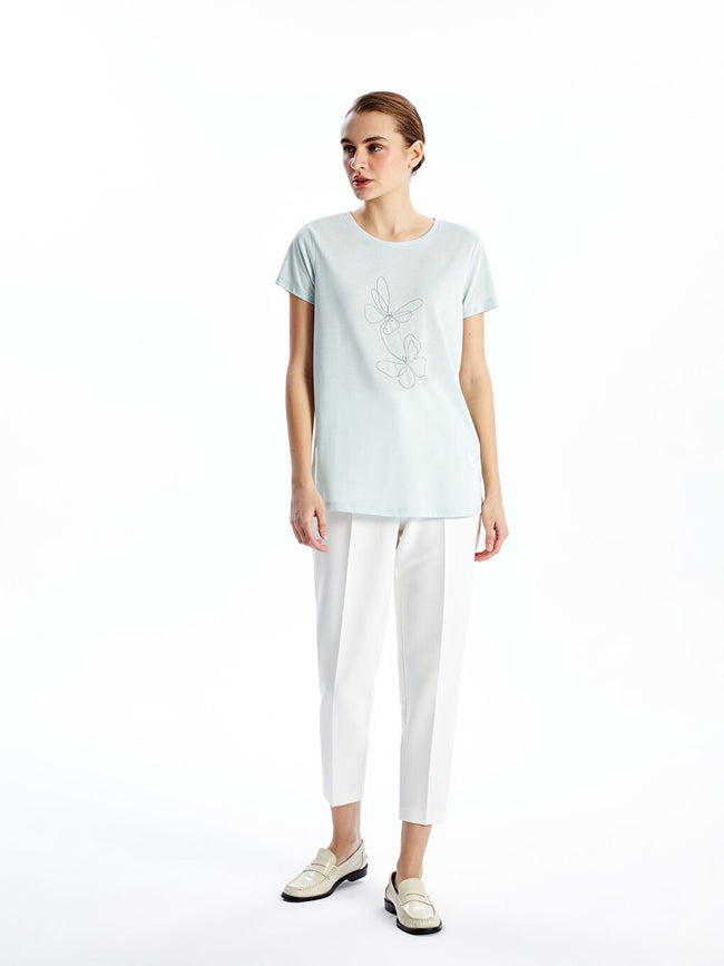 LCWAIKIKI Classic Gray Crew Neck Embroidered Women T-Shirt Main Image