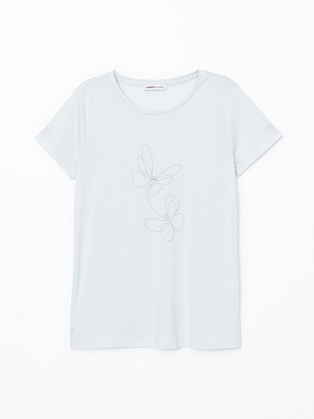 LCWAIKIKI Classic Gray Crew Neck Embroidered Women T-Shirt