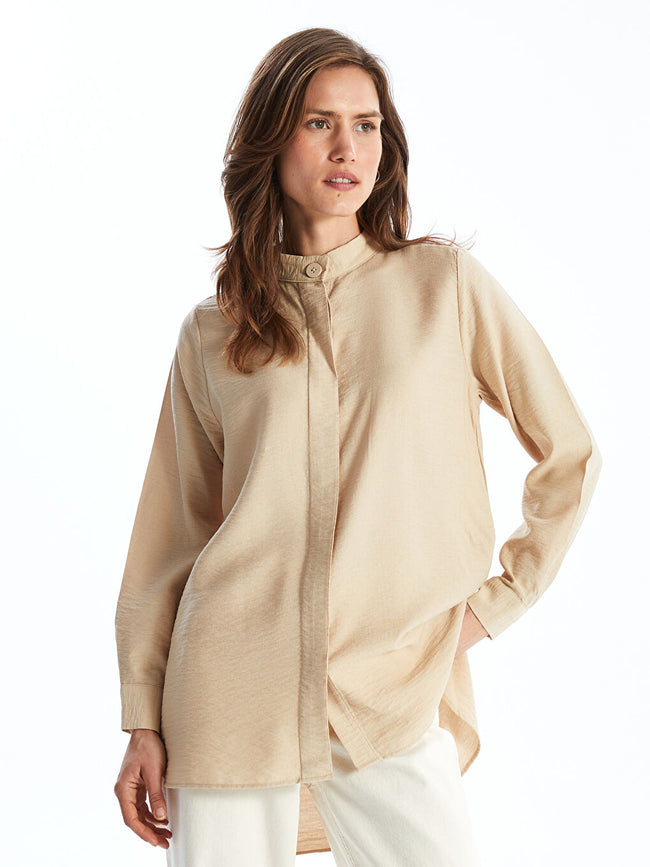 LCWAIKIKI Classic Beige Judge Collar Women Shirt Tunic Hover Image