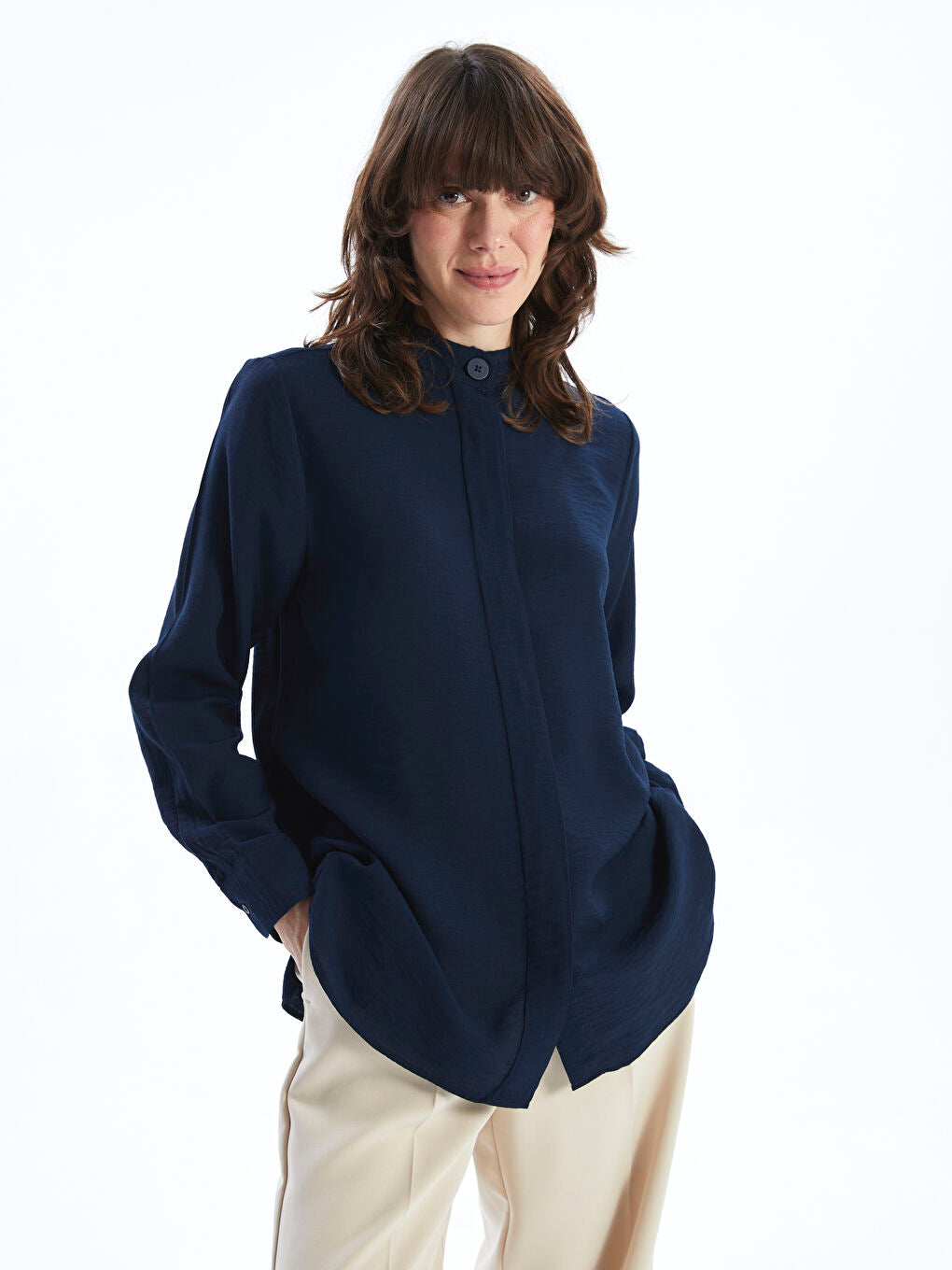 LCWAIKIKI Classic Beige Judge Collar Women Shirt Tunic