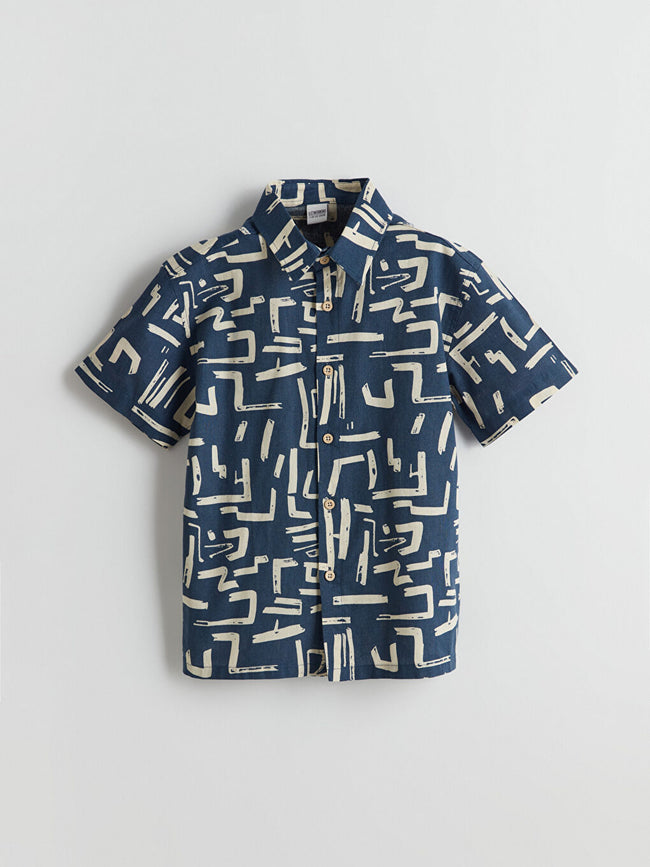 LCW Kids Navy Blue Linen Blend Boy Shirt Hover Image