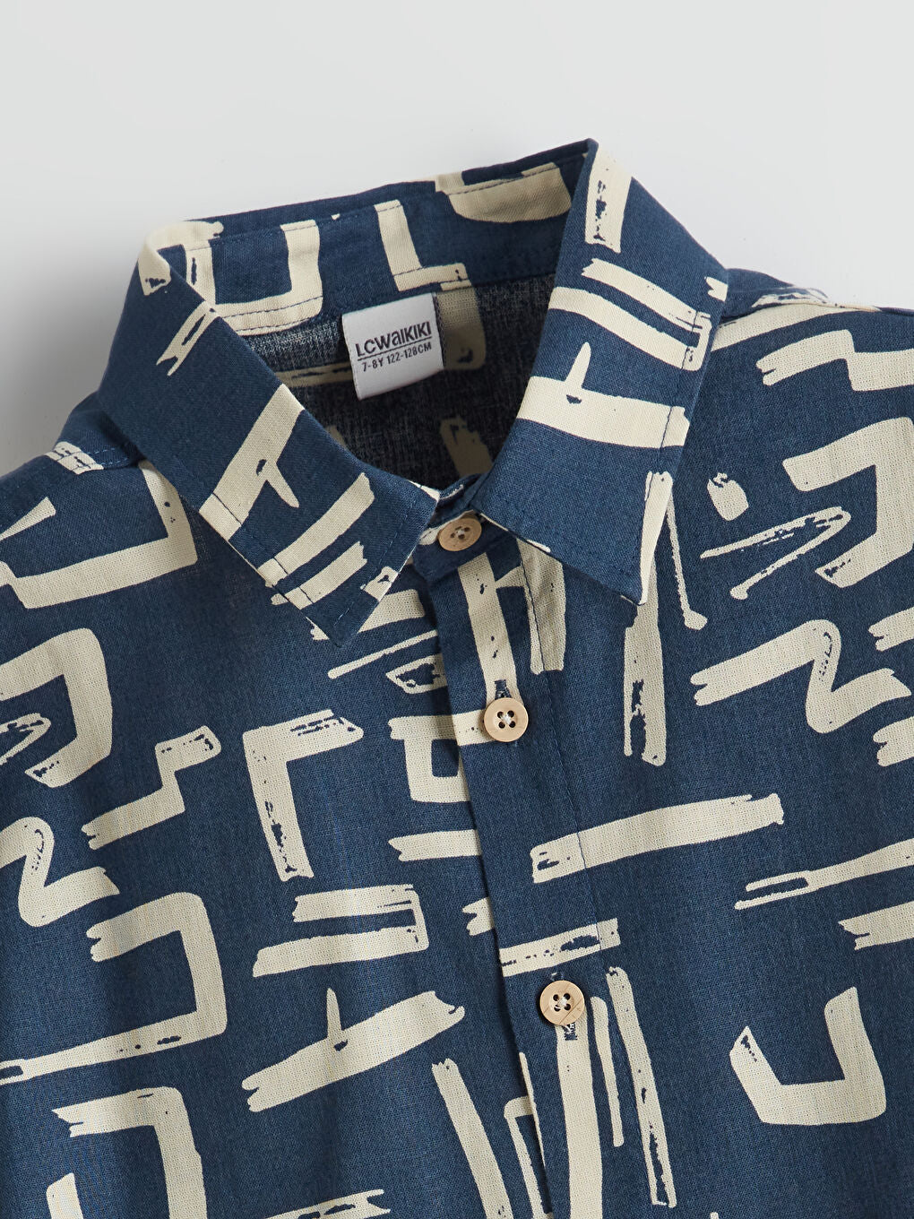 LCW Kids Navy Blue Linen Blend Boy Shirt