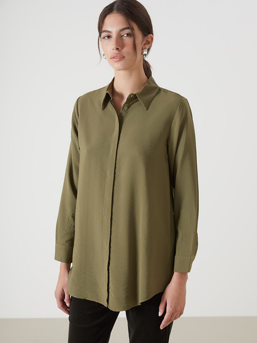 LCWAIKIKI Classic Navy Blue Loose Fit Women Shirt Tunic