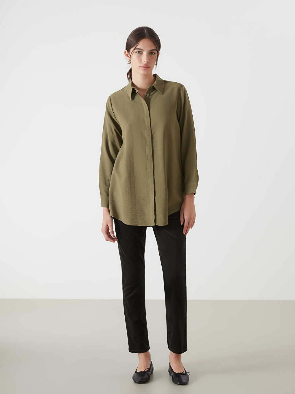 LCWAIKIKI Classic Navy Blue Loose Fit Women Shirt Tunic