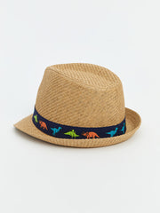 LCW ACCESSORIES Beige Dinosaur Printed Boy Straw Fedora Hat