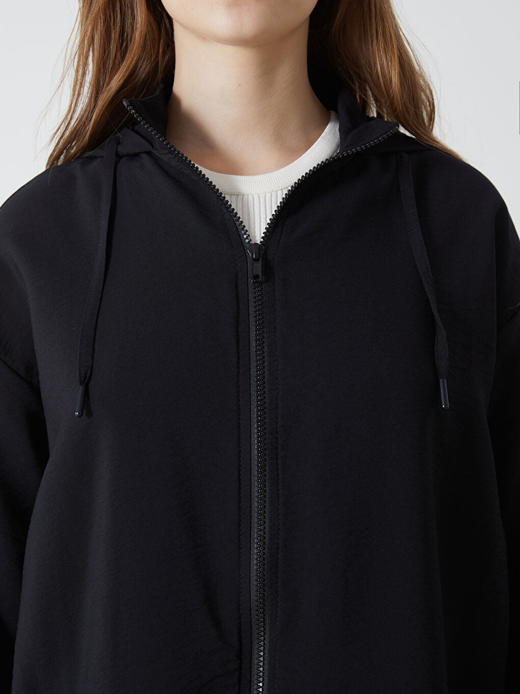 LCW Modest Ecru Hooded Plain Oversize Women Tunic