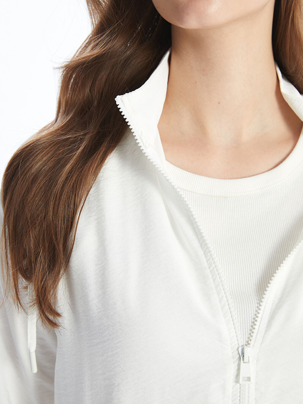 LCW Modest Ecru Hooded Plain Oversize Women Tunic