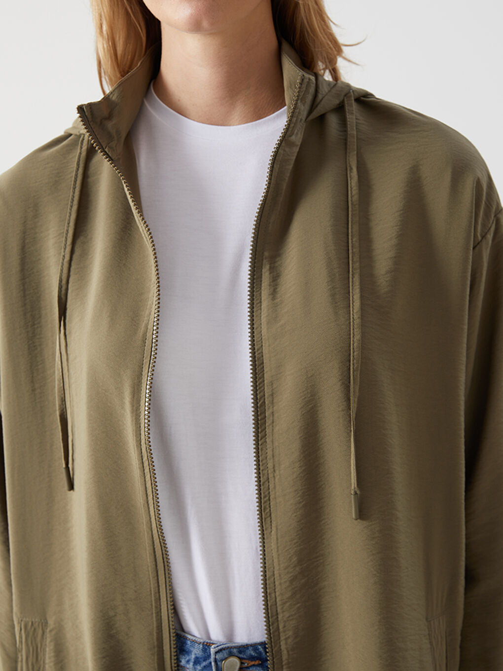 LCW Modest Ecru Hooded Plain Oversize Women Tunic