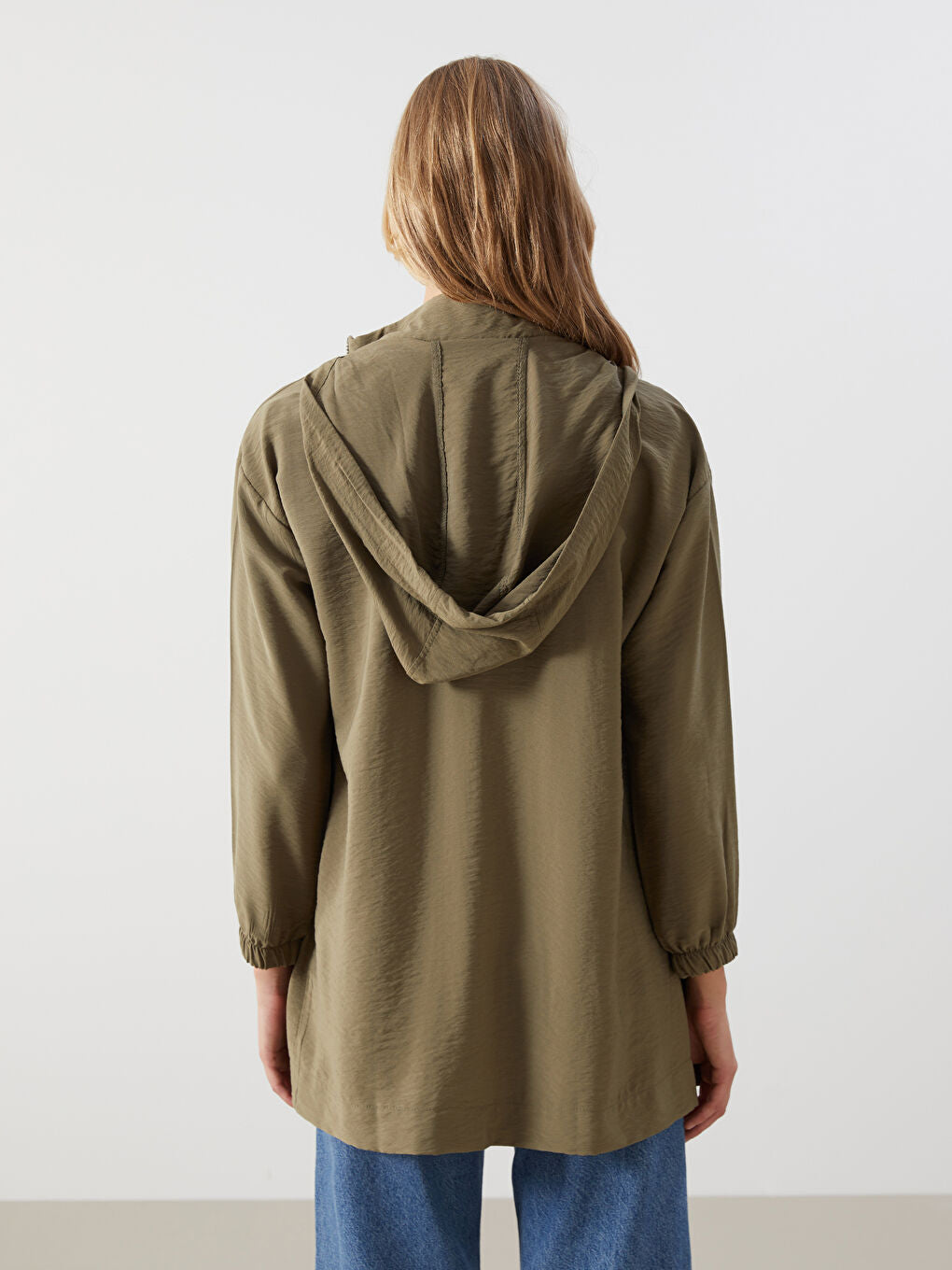 LCW Modest Ecru Hooded Plain Oversize Women Tunic