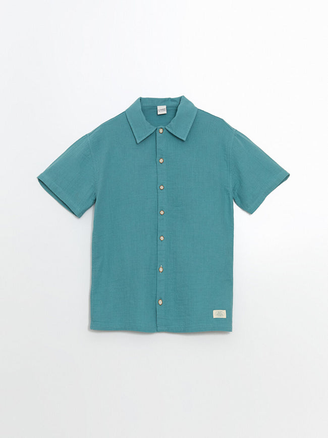 LCW Kids Green Basic Short Sleeve Boy Shirt Hover Image