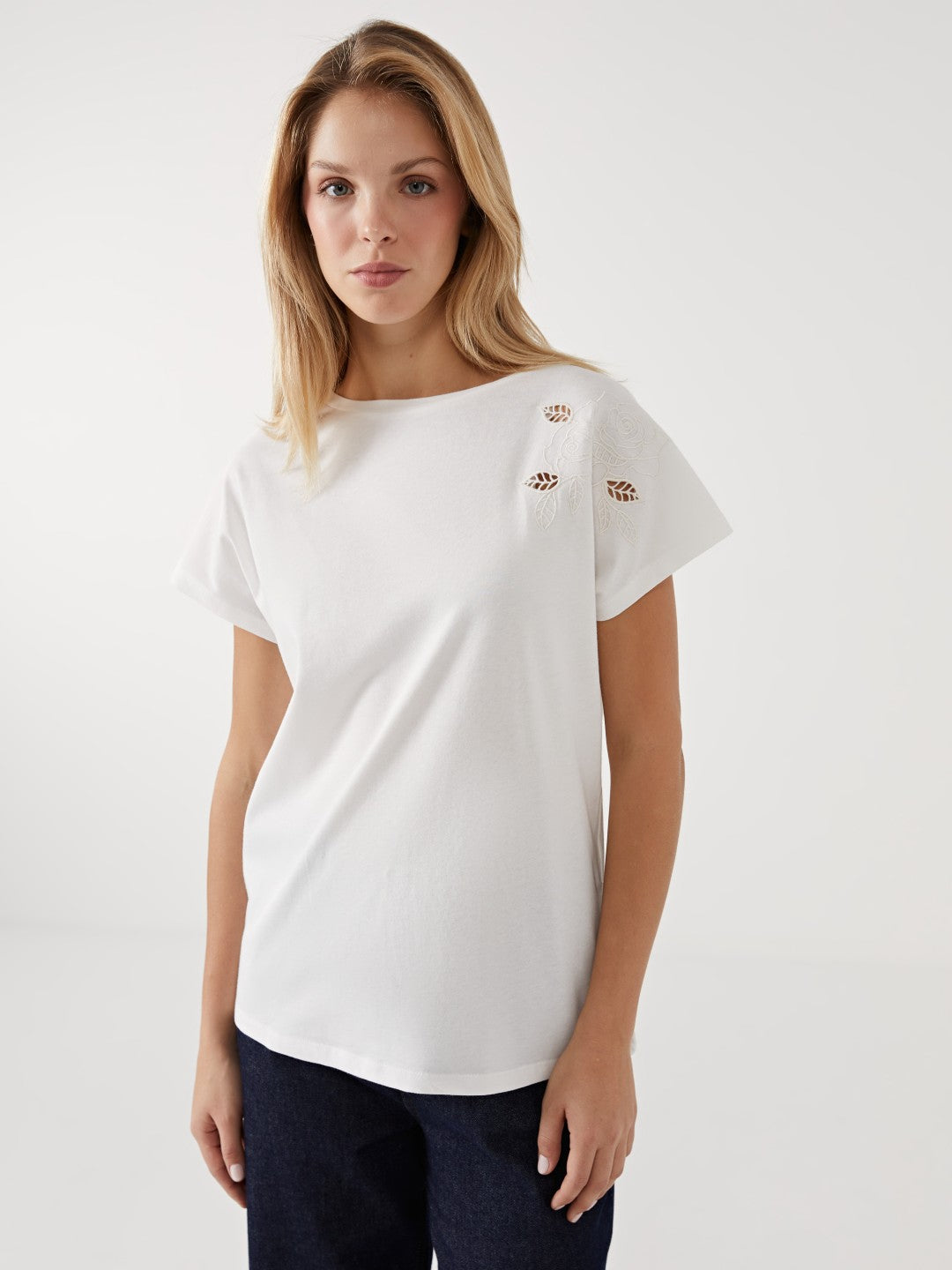 LCW Classic Crew Neck Embroidered Women T-Shirt
