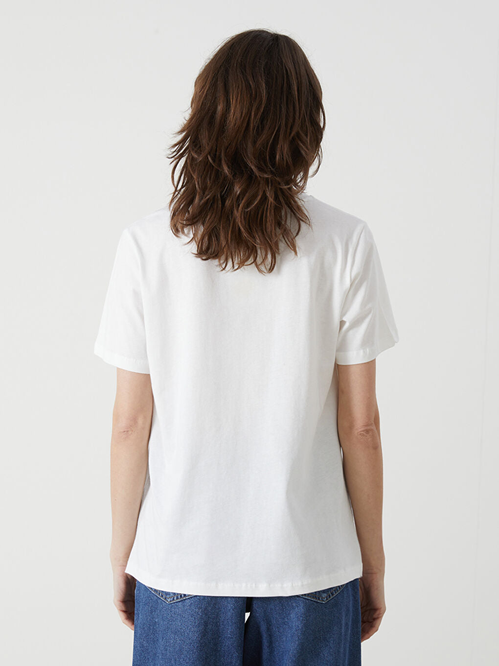 LCWAIKIKI Classic Ecru Crew Neck Embroidered Women T-Shirt