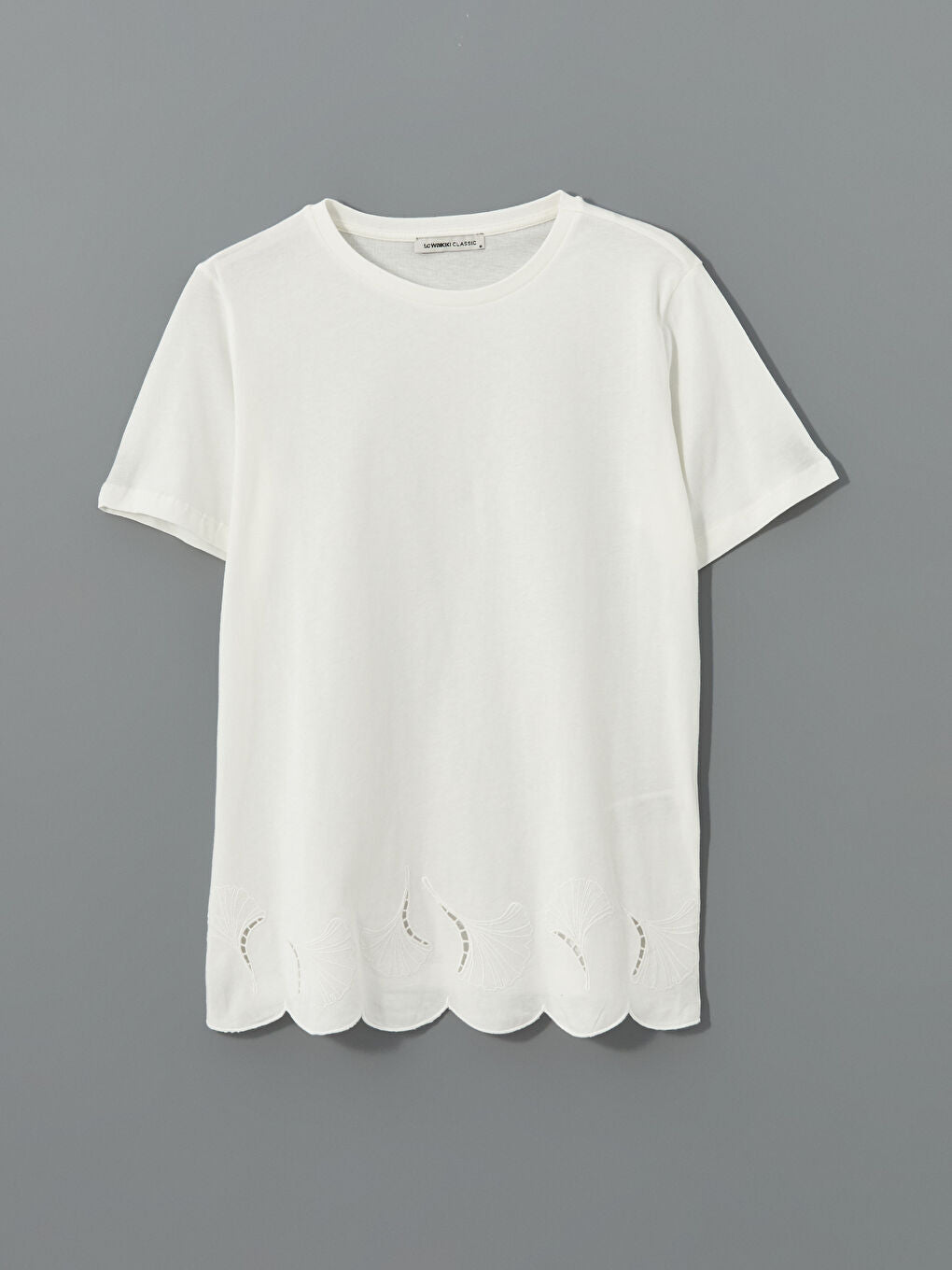 LCWAIKIKI Classic Ecru Crew Neck Embroidered Women T-Shirt