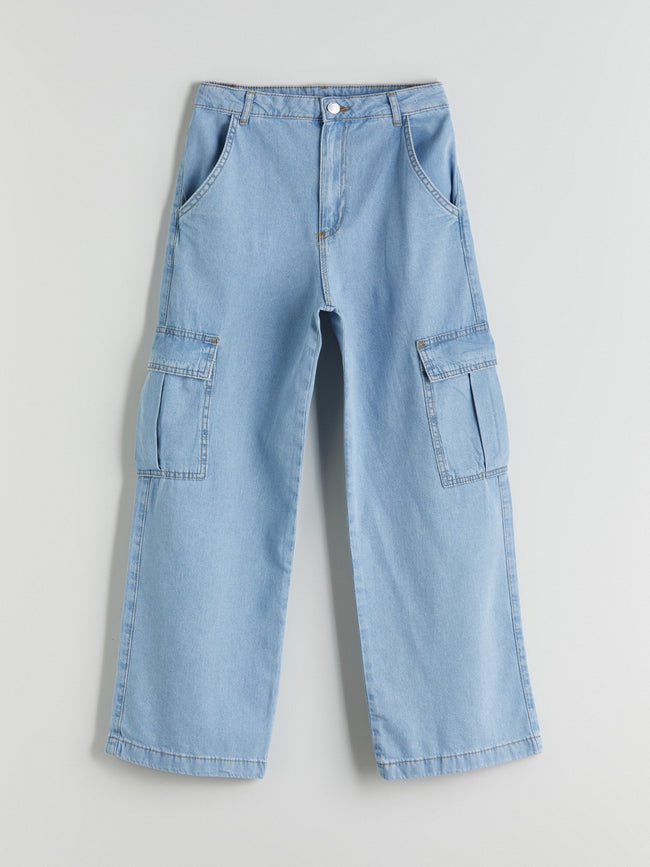 LCW Kids Wideleg Girls Cargo Jeans Hover Image