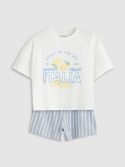 LCW Kids Crew Neck Italy Printed Girls T-Shirt And Shorts