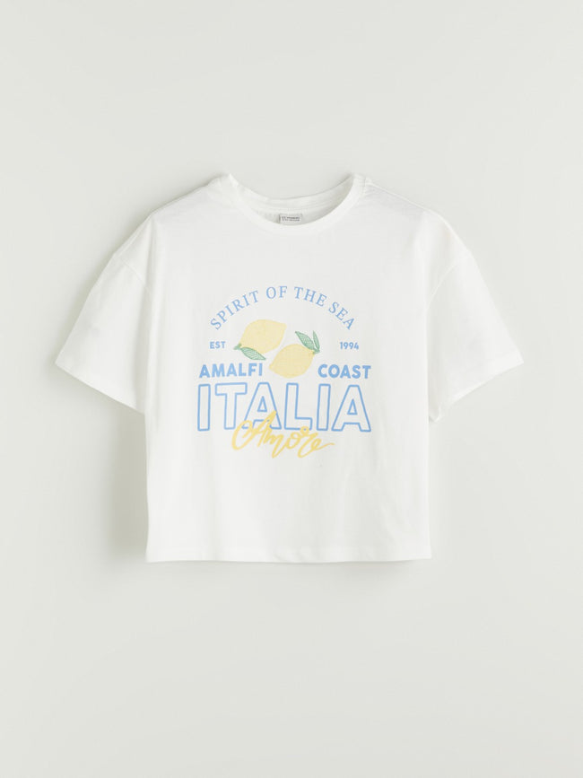 LCW Kids Crew Neck Italy Printed Girls T-Shirt And Shorts Main Image