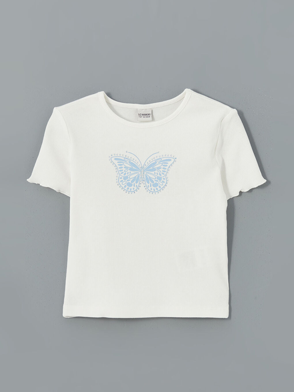 LCW Kids Ecru Crew Neck Stoned Girls T-Shirt