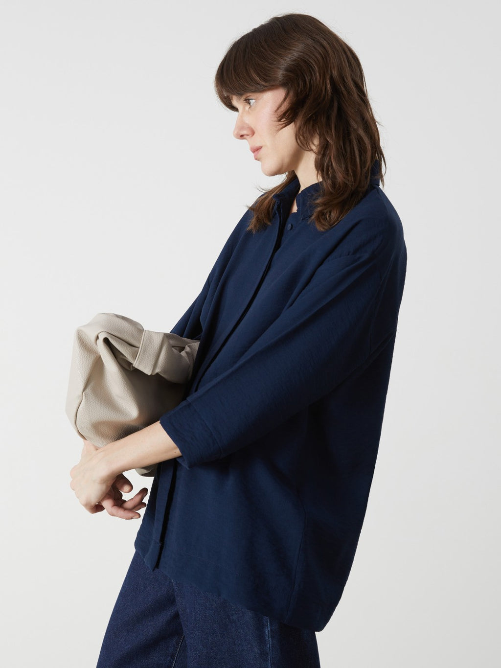 LCW Classic Blue Oversize Dobby Women Shirt