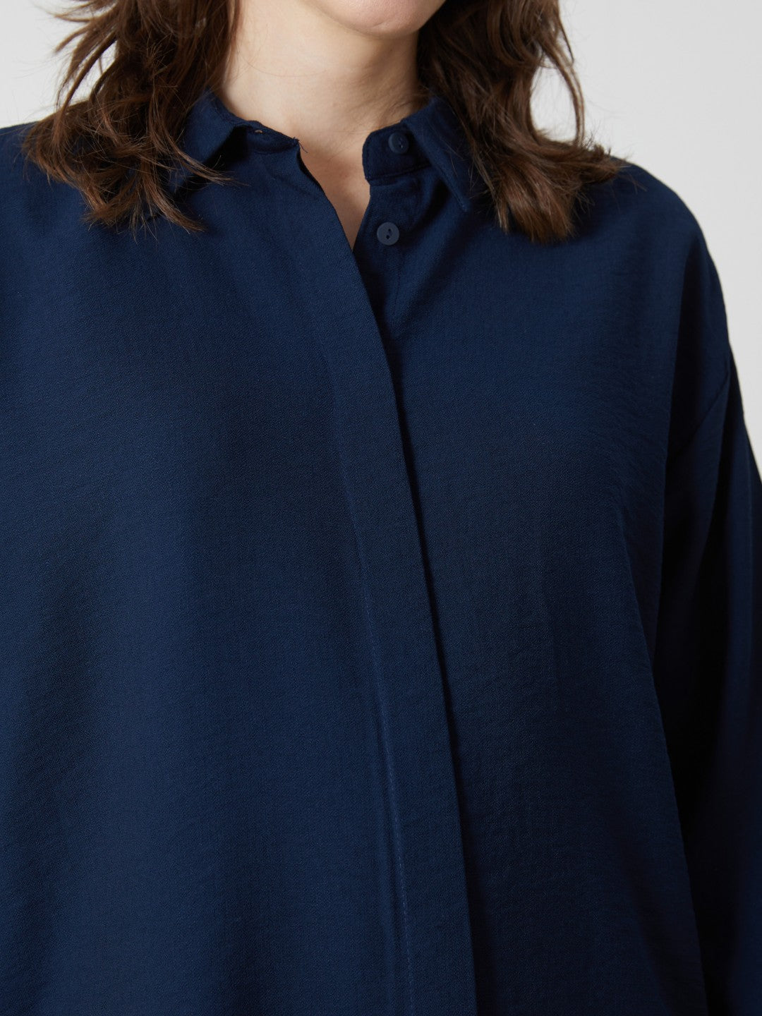 LCW Classic Blue Oversize Dobby Women Shirt