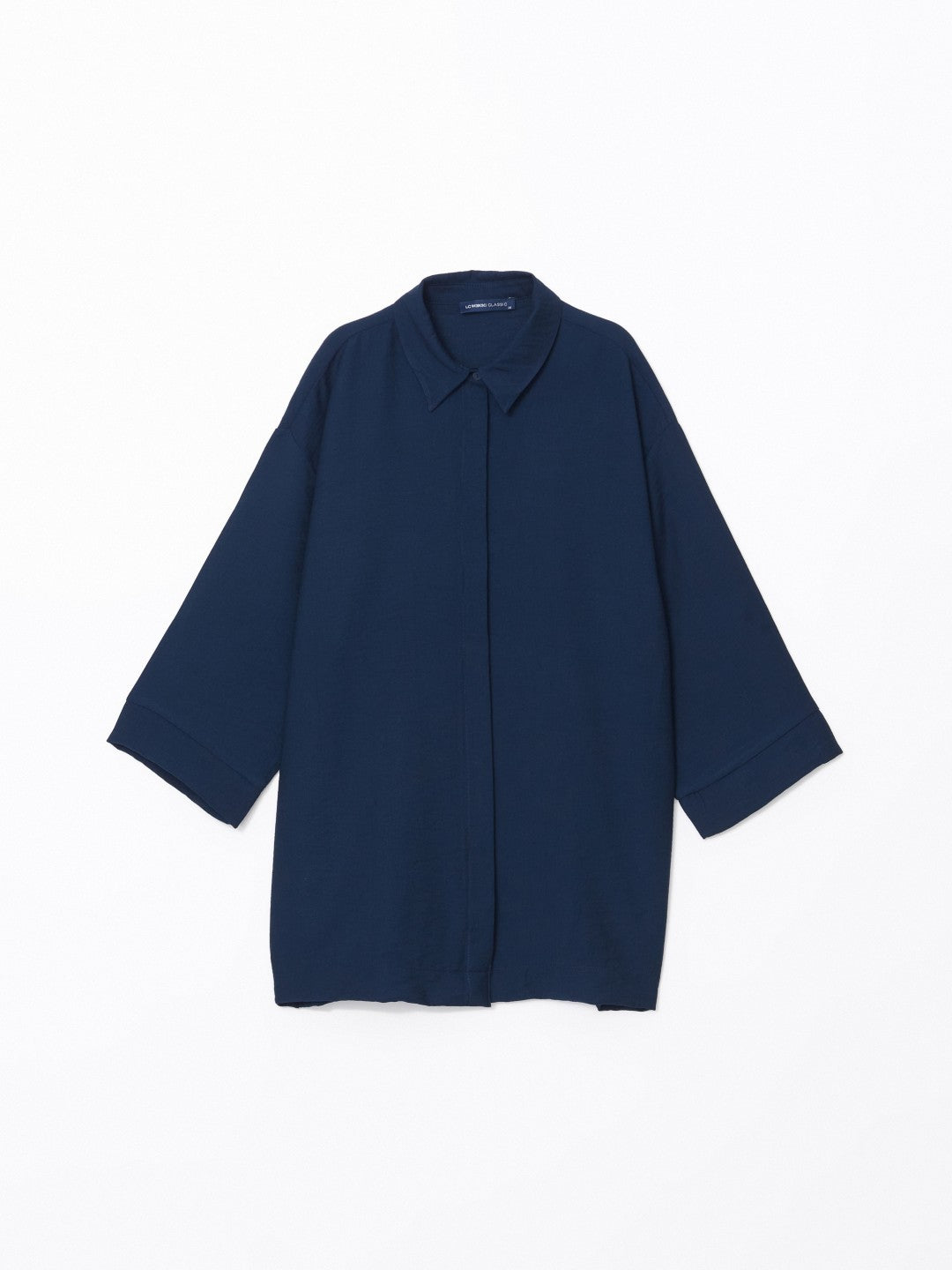 LCW Classic Blue Oversize Dobby Women Shirt