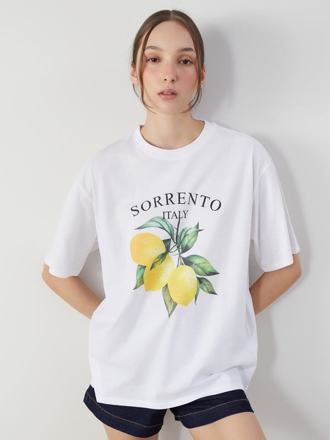 LCW Vision Crew Neck Sorrento Italy Printed Women T-Shirt Hover Image