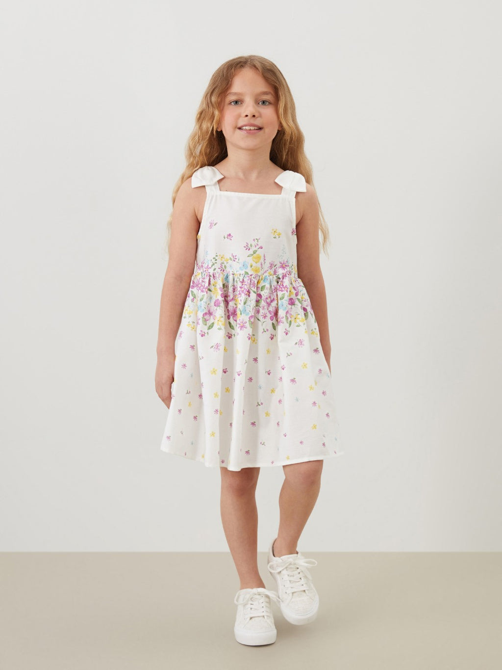 LCW Kids Square Neck Floral Satin GirlS Dress