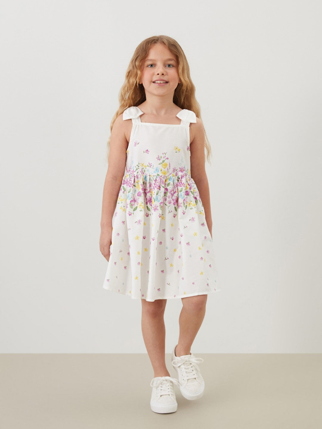 LCW Kids Square Neck Floral Satin GirlS Dress