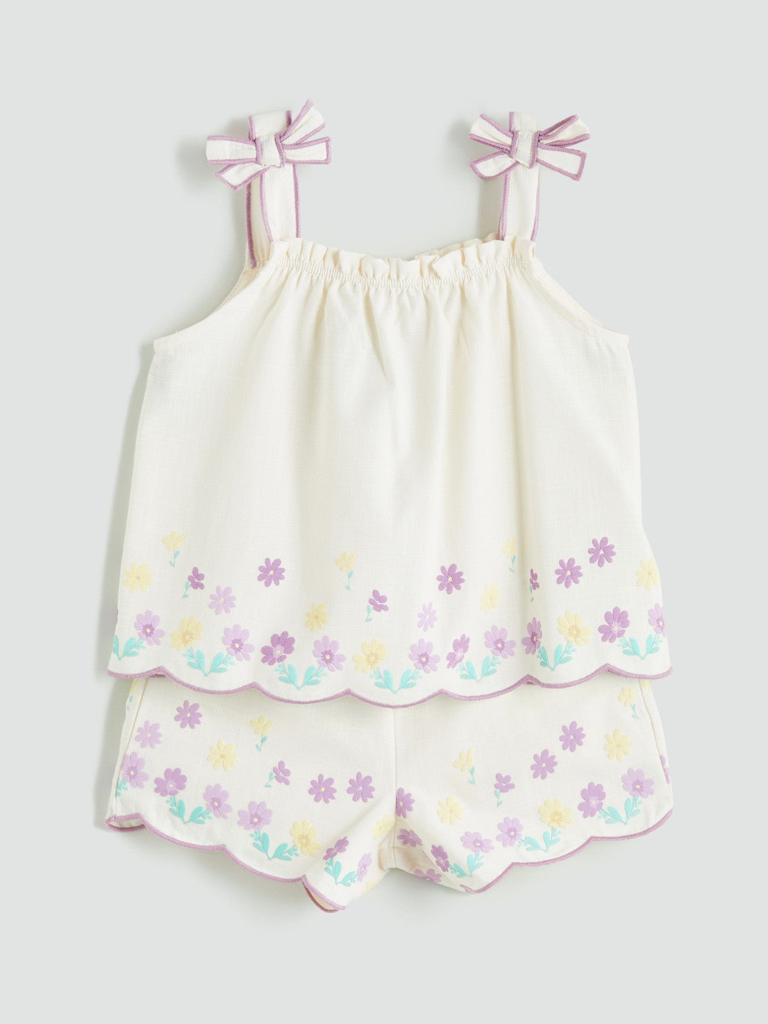 LCW Kids Square Neck Floral GirlS Blouse And Shorts 2-Pack