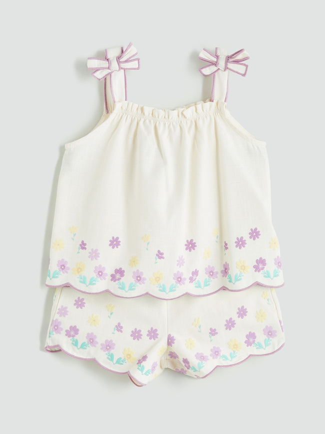 LCW Kids Square Neck Floral GirlS Blouse And Shorts 2-Pack Hover Image