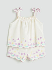 LCW Kids Square Neck Floral GirlS Blouse And Shorts 2-Pack