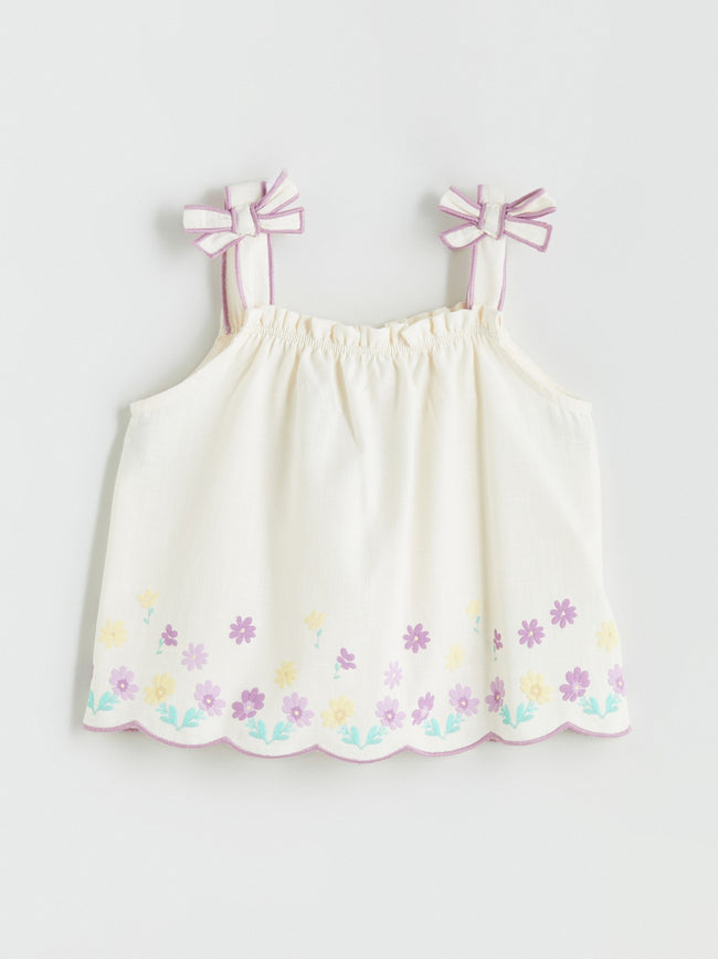 LCW Kids Square Neck Floral GirlS Blouse And Shorts 2-Pack Main Image