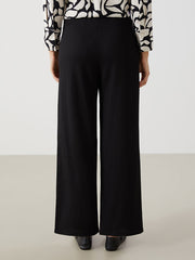 LCW Modest Black Elastic Waist Textured Women Trousers
