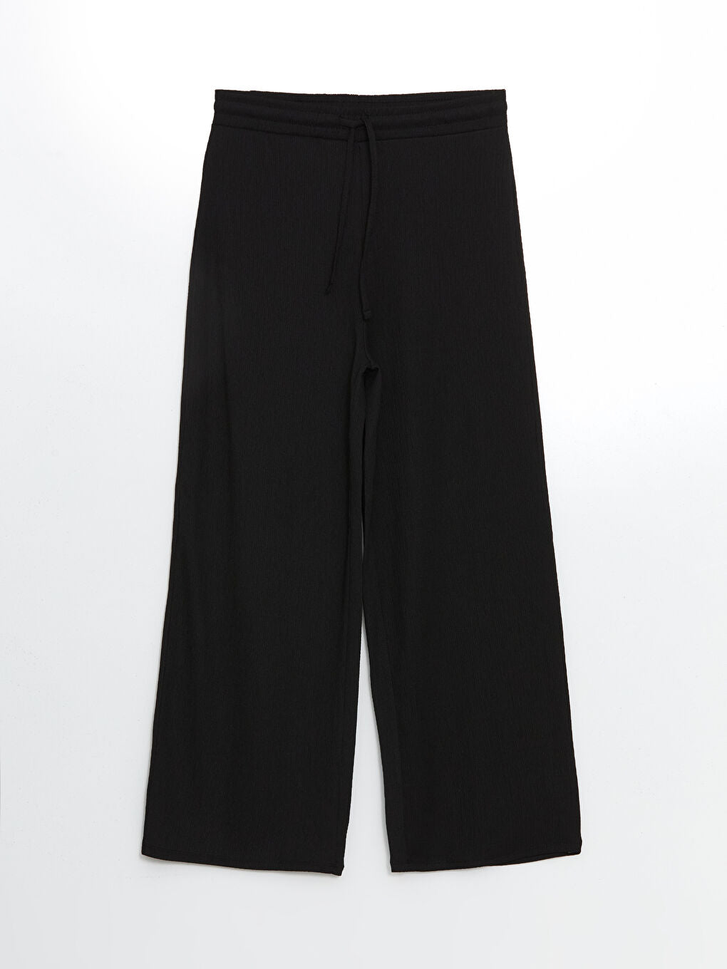 LCW Modest Black Elastic Waist Textured Women Trousers