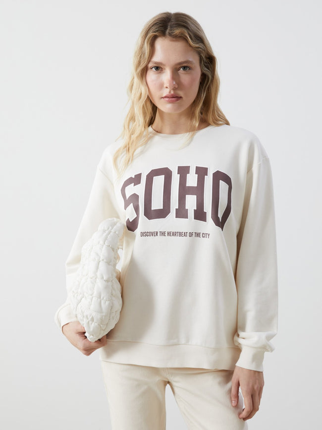 Xside Crew Neck Printed Oversize Women Sweatshirt Hover Image