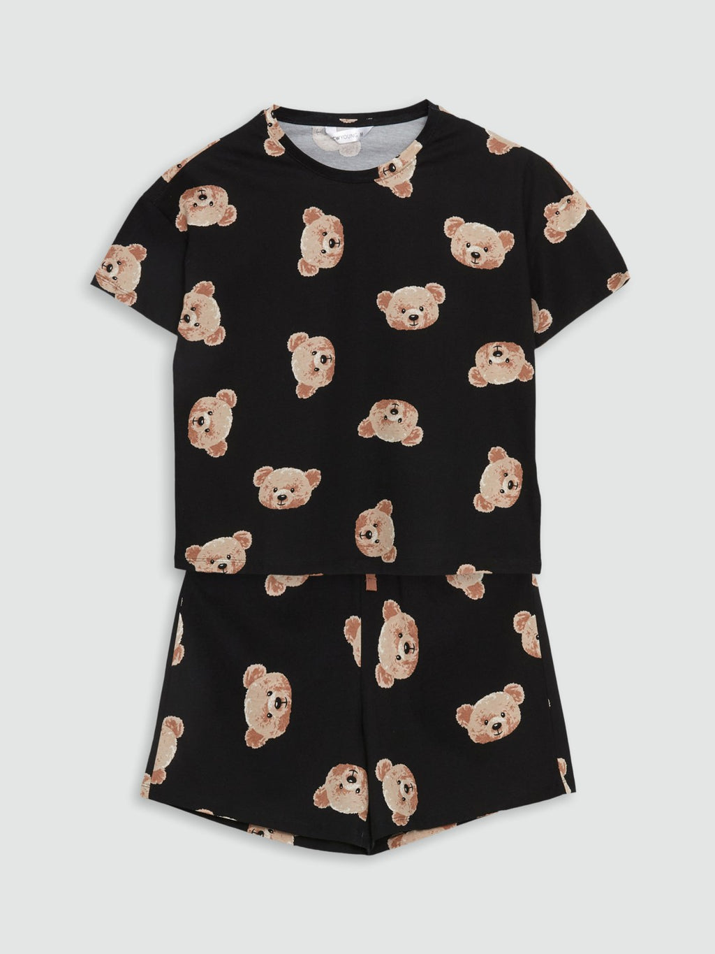 LCW Young Crew Neck Bear Printed Women Pajama Set With Shorts
