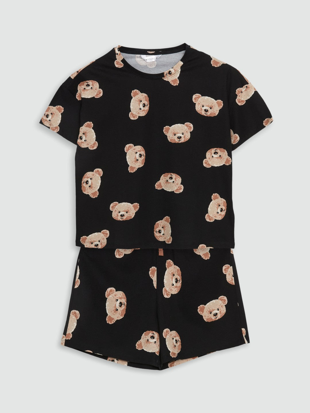 LCW Young Crew Neck Bear Printed Women Pajama Set With Shorts
