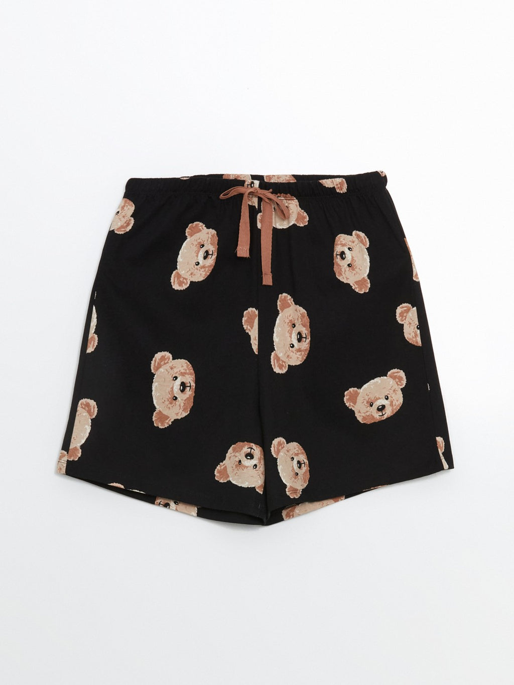 LCW Young Crew Neck Bear Printed Women Pajama Set With Shorts