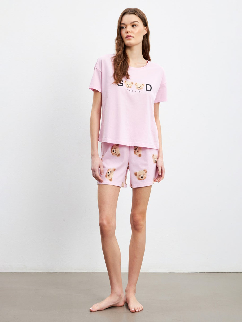LCW Young Teddy Bear Printed Women Pajama Set With Shorts