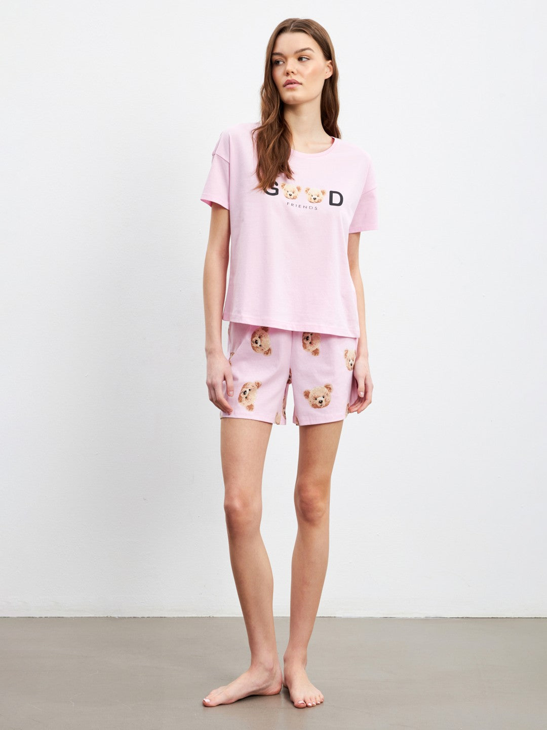 LCW Young Teddy Bear Printed Women Pajama Set With Shorts