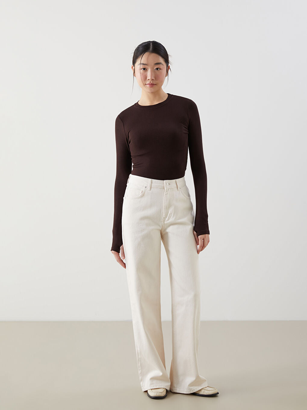 XSIDE Beige Wideleg Women Jeans