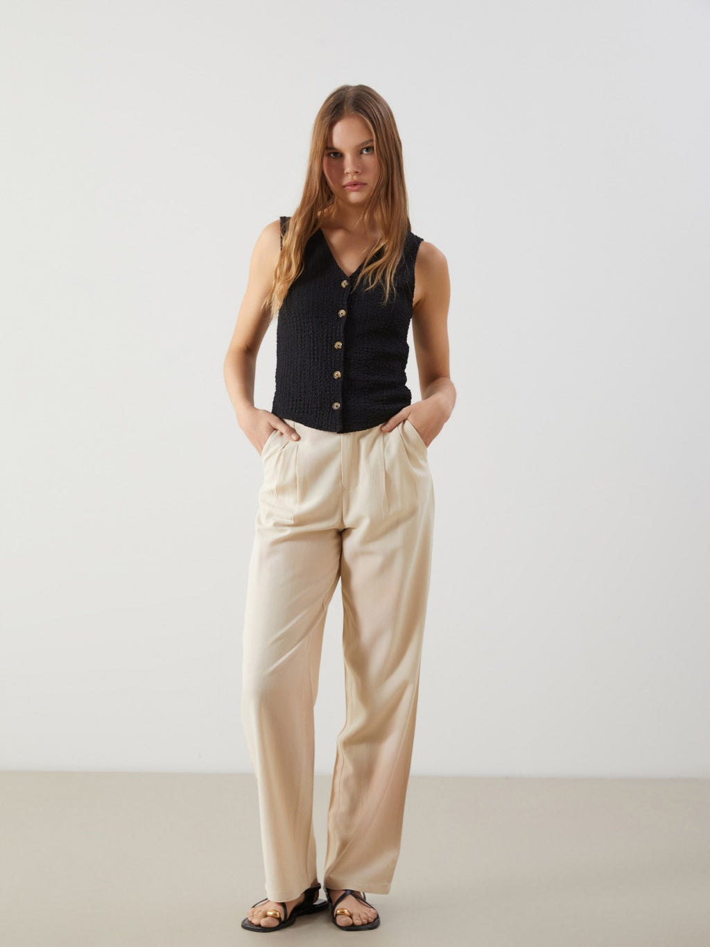 Xside Linen Blend Women Pleated Trousers