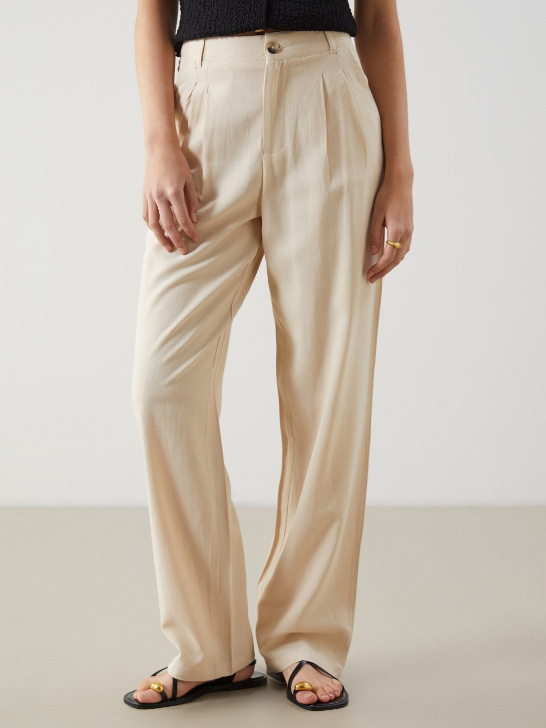 Xside Linen Blend Women Pleated Trousers